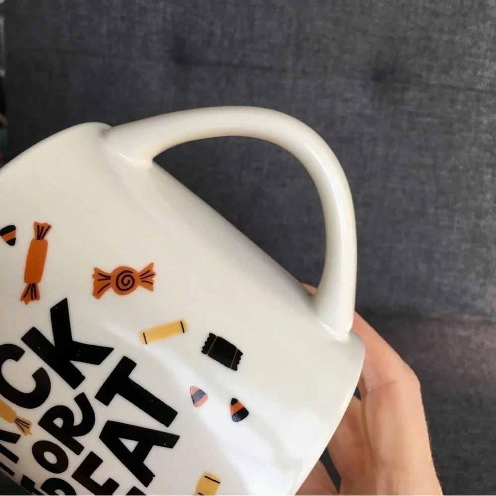 “TRICK OR TREAT” Coffee Mug, Ivory, Cream, Black, Fall Colors, 16 oz